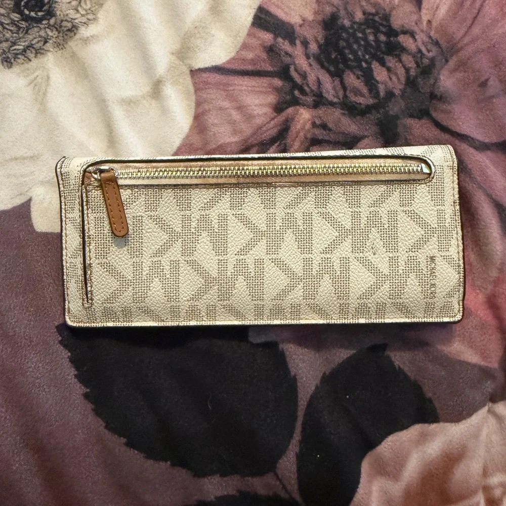 Michael Kors Cream Logo Drawstring Shoulder Bag with Brown Trim